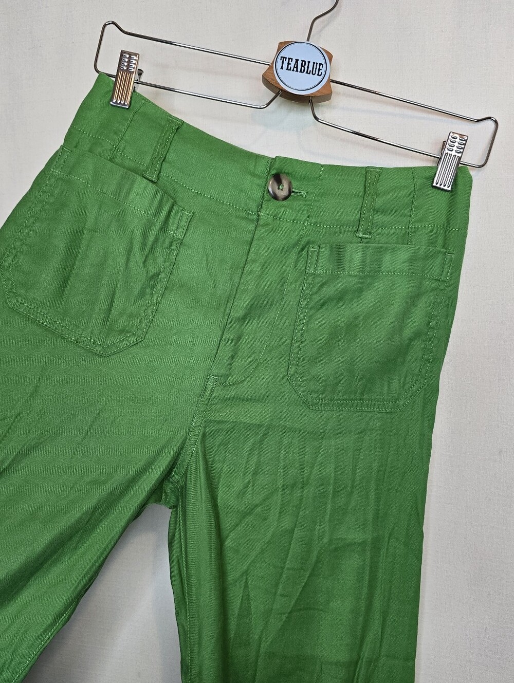 Maeve Colette Ramie Stretch High-Rise Wide-Leg Pants 2 Green - Picture 7 of 12